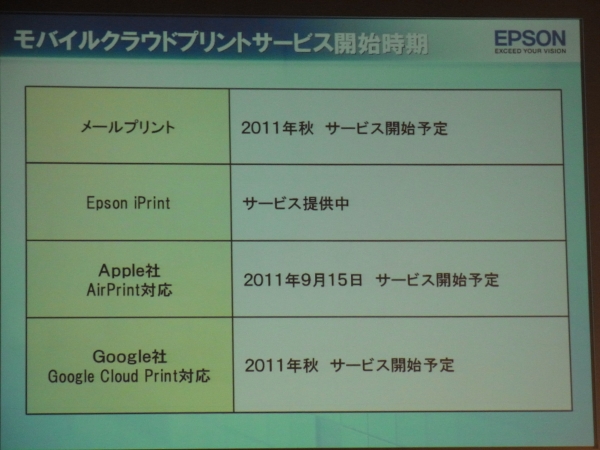 モバイルクラウドプリントサービス開始時期