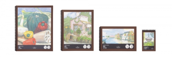 今までに無かったとじ具が開いて中の画用紙の差し替えが出来る「スケッチブック」
