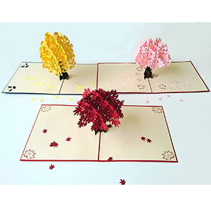 デザイン部門 「ＷＡＯ！ＰＯＰ 　ひとひらシリーズ　３Ｄカード　もみじ・さくら・いちょう」　小西印刷所