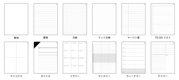 用途によって選べる12種類のフォーマット(罫線)