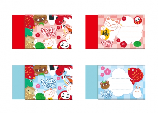 第1弾は消しゴム「めでたいまとまるくん」。「鯛」「招き猫」「亀」「だるま」など縁起物をぎゅっと一つに詰め込んだ。