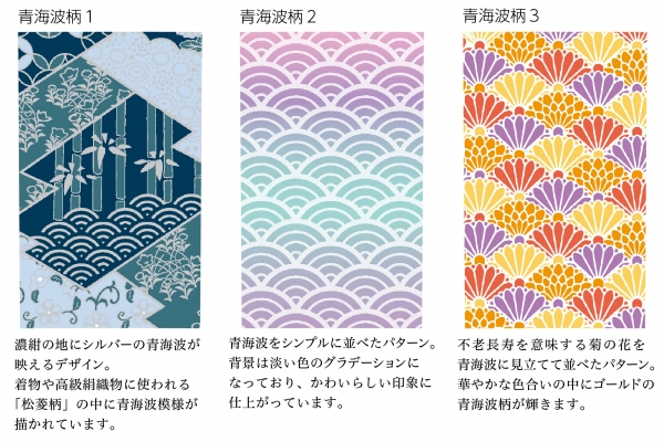 ■商品特長■　1. 異なる表情が楽しめる、3タイプの青海波柄