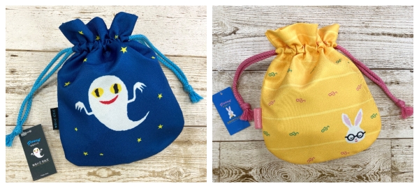 【巾着】 大きめで使いやすいサイズ。キャラクターをポイントにして、絵本の世界を表現しました。