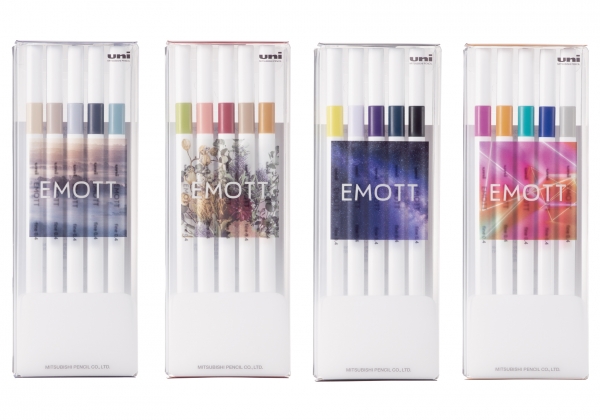 『EMOTT（エモット）新5色セット』 左から：ニュアンスカラー、ボタニカルカラー、ミッドナイトカラー、バーチャルカラー