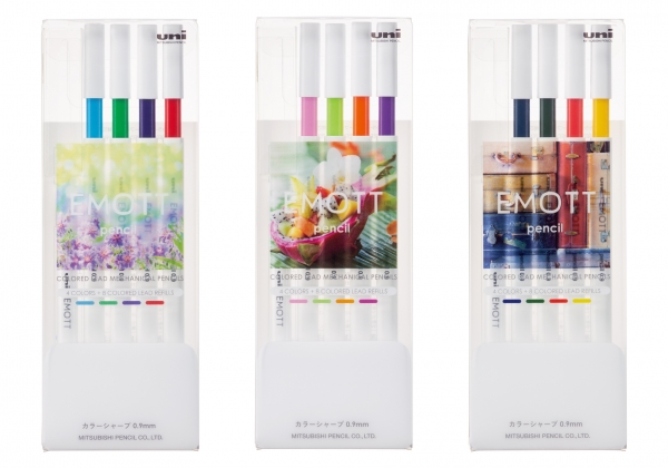 『EMOTT（エモット）pencil』アソート 左から：リフレッシュカラー、トロピカルカラー、ノスタルジックカラー