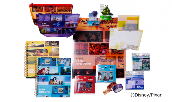 ●「PIXAR FUN with COLORS」パープル・グリーン・オレンジ・ブルー・レッド・イエローの鮮やかな６色の カラー をテーマに、 映画のワンシーンをそのまま切り取り文具に。手にすれば映画の世界観を楽しめます。