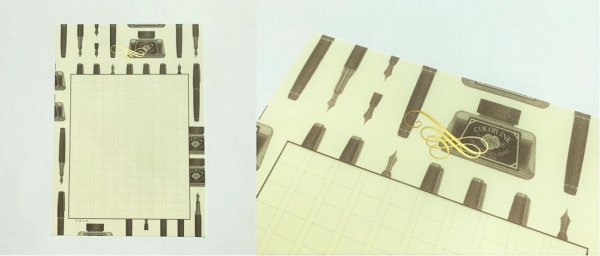 オリジナル原稿用紙「私たちの筆記具」ーシックなインクボトルと万年筆