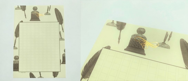 オリジナル原稿用紙「私たちの筆記具」ーアンティークなインクボトルと羽ペン