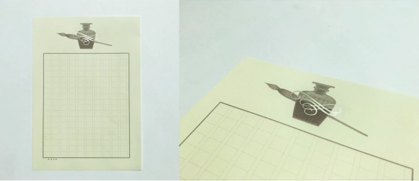 オリジナル原稿用紙「私たちの筆記具」ー薬瓶型インクボトルとガラスペン