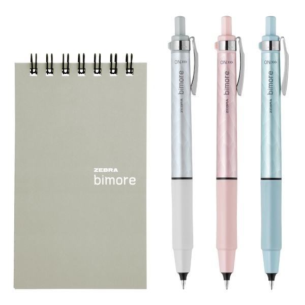 △『ビモア』　価格： \1,100（税抜価格\1,000）　セット内容：ビモアボールペン1本、ビモア練習帳1冊