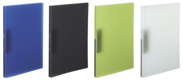 「レバーファイル＜Glassele＞(Z式) A4サイズ」カラーバリエーションは、ブルー、ブラック、ライトグリーン、オフホワイトの4色です。