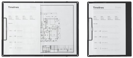 （左）A3サイズに広げた状態、（右）A4サイズに折りたたんだ状態