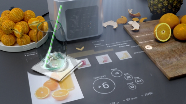 キッチンやリビングといった生活空間における映像や情報投映により、利便性を高め、豊かな生活をサポートします。様々な有色物へ光源の色合いを調整し綺麗に投映することができます。