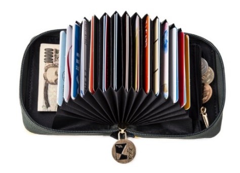 最大30枚のカードが入る、大容量のじゃばらケース！コインを入れられるファスナーつきのポケットも！