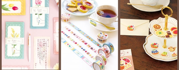 左から）オトメ時間 一筆箋 フォーユーフラワー・ますきんぐテープ・ 和紙フレークシール