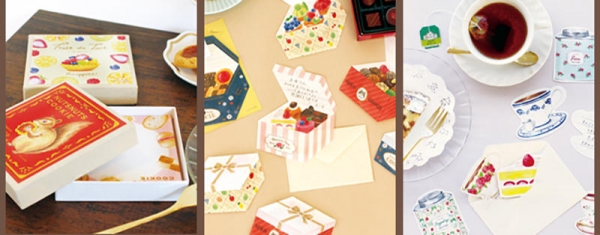 左から）オトメ時間　ボックスメモ デザート ・ミニギフトレターセット・ダイカットミニレターセット　ティータイム