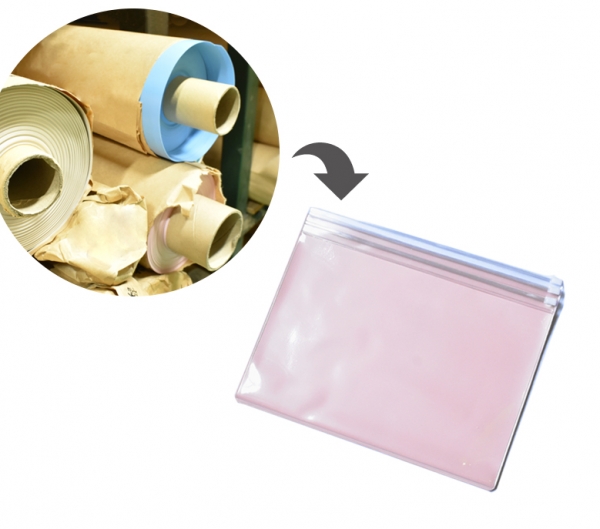 写真左上は廃棄処分となる手帳カバーの原反