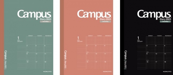 方眼罫タイプ（マンスリー）（左から）グリーン、レッド、ブラック