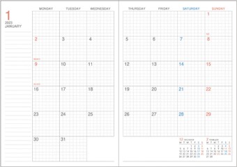 方眼罫タイプ（マンスリー）　方眼マンスリー罫