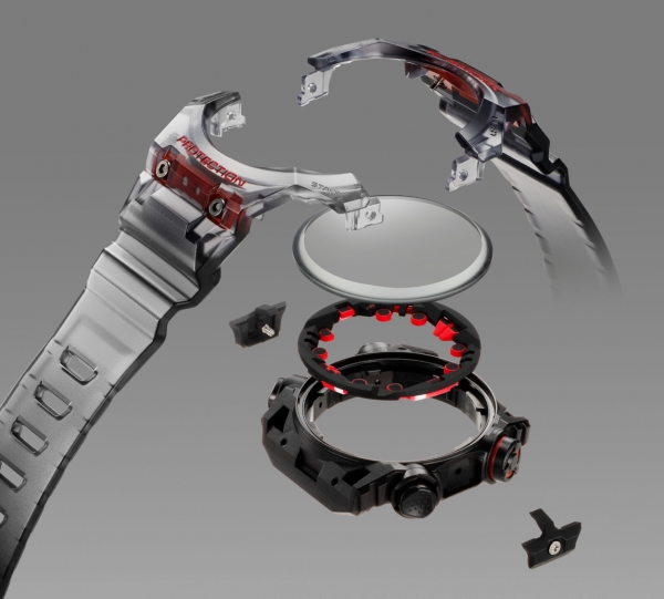 ベゼルとバンドが一体になった構造（GA-B001G）