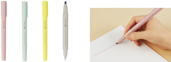 （左）2ウェイマーキングペン　ラインアップ、（右）使用イメージ