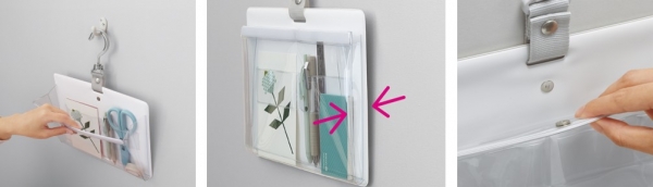 出し入れしやすいポケット設計とポケットをたためるマグネットホック