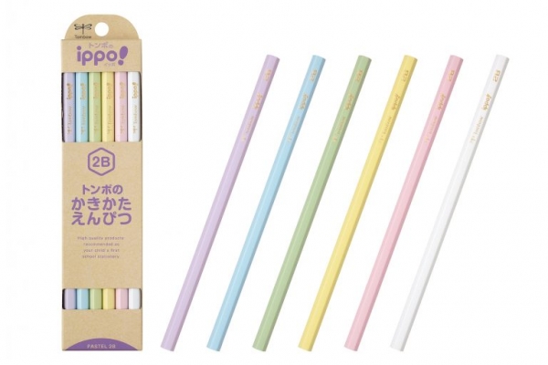 (鉛筆軸色左から)パステルラベンダー、パステルブルー、パステルグリーン、パステルイエロー、パステルピンク、パステルホワイト