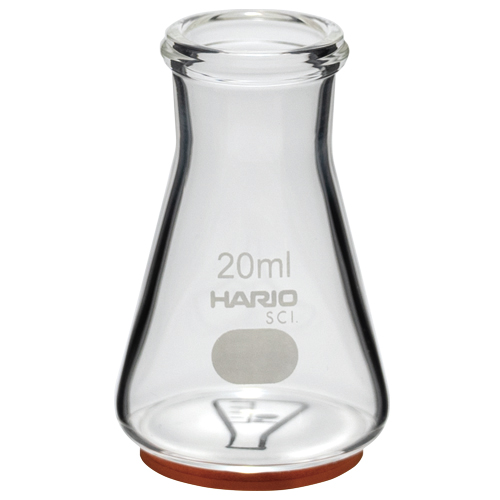 三角フラスコの実験スタンプ ・サイズ：幅38・奥38・高さ62(mm) ・材質：耐熱ガラス・ゴム ・価格：1,650円（税込）