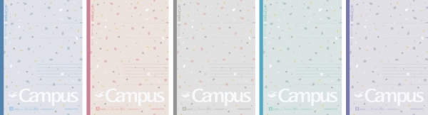 限定スマートキャンパスノート　＜シアーストーン＞　5色パック（ドット入り罫線）（左から）パウダーブルー、ピンクベージュ、アッシュグレー、ミストグリーン、ペールパープル