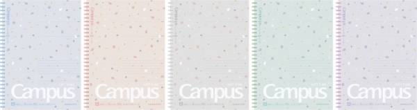 限定キャンパス ソフトリングノート　＜シアーストーン＞　（ドット入り罫線）（左から）パウダーブルー、ピンクベージュ、アッシュグレー、ミストグリーン、ペールパープル