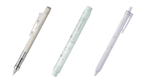 「MONO（モノ）」コラボレーション アイテム（左から）シャープペンシル「モノグラフ」、ホルダー消しゴム「モノスティック」、 油性ボールペン「モノグラフライト」