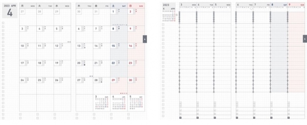 「月間ブロック」「週間バーチカル」