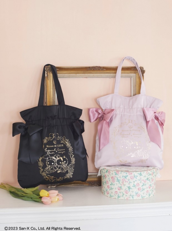 ■ダブルリボントートバッグ カラー：Pink/Black 価格：\6,600