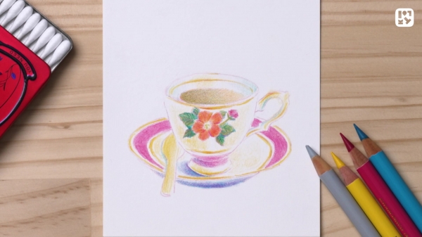 #07 お花のカップを描こう②  　影や光の表現など細かい部分を加え、仕上げます