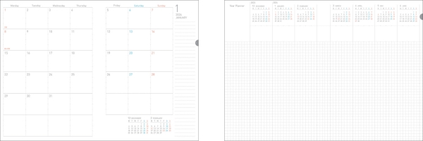 （左から）マンスリーページ、イヤープランナーページ