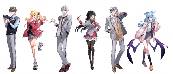 (左から順にアイク・イーヴランド、星川サラ、葛葉、月ノ美兎、不破湊、エリーラ ペンドラ)