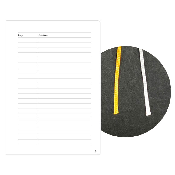 検索性にすぐれたコンテンツページとしおり紐2本