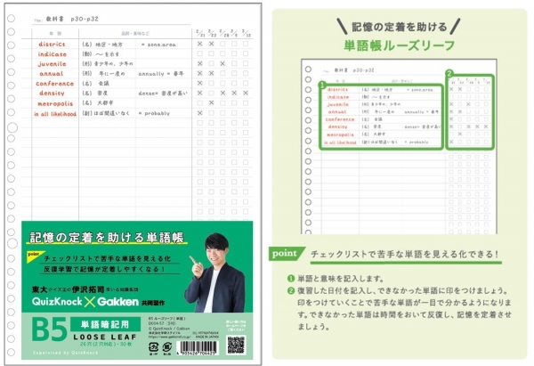 ①   記憶の定着を助ける単語帳ルーズリーフ
