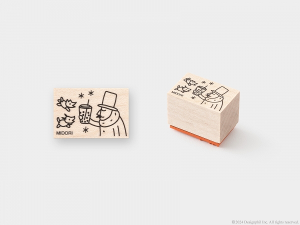 台北限定 オジサンがタピオカドリンクを楽しんでいるデザイン 『木製スタンプ』（タピオカ柄）